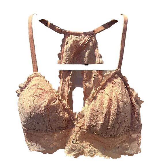 Aerie Bralette Size Small Pastel Orange, Lacy racerback, padded - Picture 7 of 8